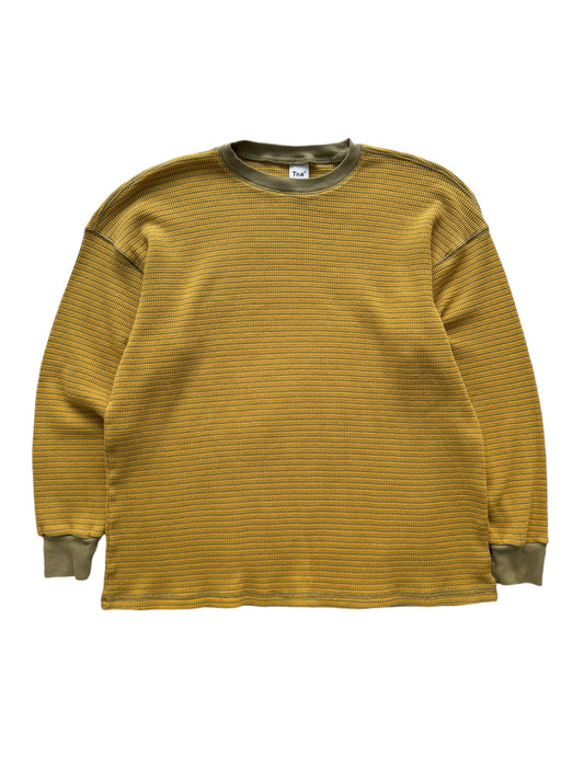 Mustard/Army Green Waffle Knit Long Sleeve Shirt